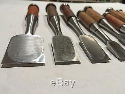 Set of 9 Japanese Bench Chisels, Vintage Woodworking Tool Lot Oire Nomi SHARP