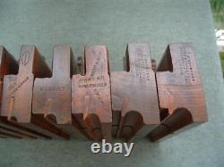 Set of nine Side bead moulding planes by Mixed makers