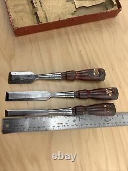 Stanley No. 750 Woodworking Socket Chisels With Decals Set of 3 Original Box