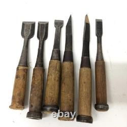 Traditional Japanese Chisel Set 6 Pieces Engraved Woodworking Tools Antique
