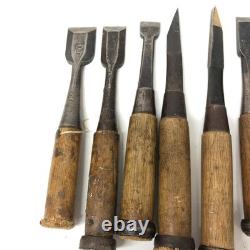 Traditional Japanese Chisel Set 6 Pieces Engraved Woodworking Tools Antique