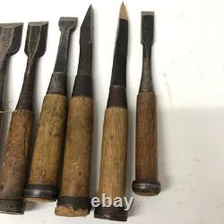 Traditional Japanese Chisel Set 6 Pieces Engraved Woodworking Tools Antique