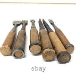 Traditional Japanese Chisel Set 6 Pieces Engraved Woodworking Tools Antique