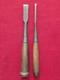 Two Piece Antique Woodworking Chisel Drill Set with Wooden Handles Vintage