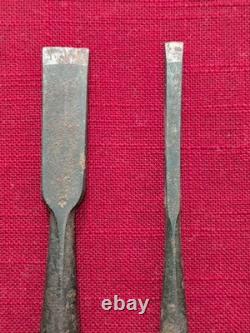 Two Piece Antique Woodworking Chisel Drill Set with Wooden Handles Vintage