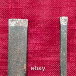 Two Piece Antique Woodworking Chisel Drill Set with Wooden Handles Vintage