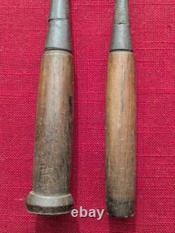 Two Piece Antique Woodworking Chisel Drill Set with Wooden Handles Vintage