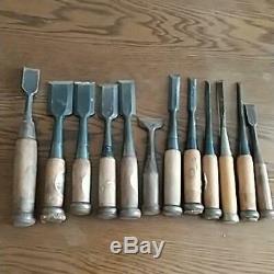 USED Japanese Carpenter Tool Nomi 12 Wood Chisels Set Vintage Woodworking D0003