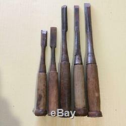 USED Japanese Carpenter Tool Nomi 5 Wood Chisels Set Vintage Woodworking D0015