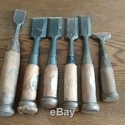 USED Japanese Carpenter Tool Nomi 6 Wood Chisels Set Vintage Woodworking D0001