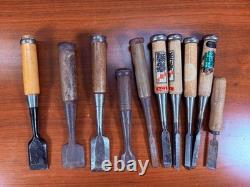 USED Japanese Chisel Nomi Set 10pcs Carpentry Tools Woodworking Tool Vintage
