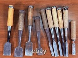 USED Japanese Chisel Nomi Set 10pcs Carpentry Tools Woodworking Tool Vintage