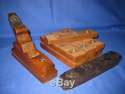 Unusual Antique Woodworking Oak Plane With 8 Interchangeable Blades By D. WARD