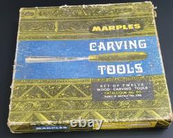 VINTAGE MARPLES No. 60 WOOD CARVING TOOLS CHISELS SET OF 12 IN ORIGINAL BOX