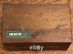 VINTAGE SET IRWIN DRILL BRACE BITS TOOL WOOD AUGER WithBOX CARPENTER'S WOODWORKING