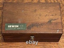 VINTAGE SET IRWIN DRILL BRACE BITS TOOL WOOD AUGER WithBOX CARPENTER'S WOODWORKING