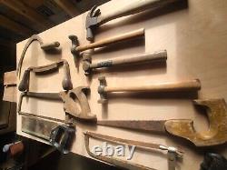 VTG LOT OF 10 CARPENTERS WOODWORKING TOOLS SAWS PLANES, Atkins, Great, HAMMERS