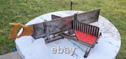 Vintage Adjustable Miter Box with Saw USA Made Woodworking Tool Estate Find