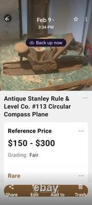 Vintage Antique Stanley Rule & Level Co No. 113 Compass Plane Woodworking Tool