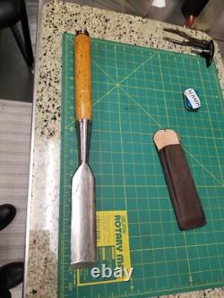 Vintage Antique Timber 2 Framing Slick Chisel Woodworking With Leather Sheath