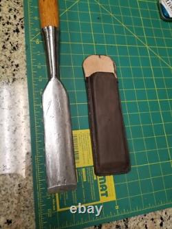 Vintage Antique Timber 2 Framing Slick Chisel Woodworking With Leather Sheath