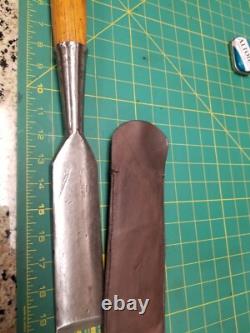 Vintage Antique Timber 2 Framing Slick Chisel Woodworking With Leather Sheath
