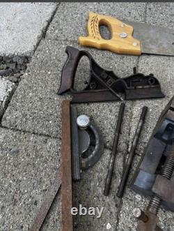 Vintage Antique Woodworking Tool Lot- Disston, Palmgren, Sargent, plane, drill, saw
