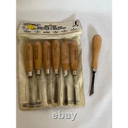 Vintage Footprint 6pc Carving Tool Set Sheffield England Chisels Woodworking