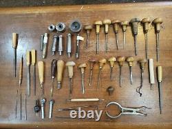 Vintage Graver set for woodworking and grommet setting punches with base tools