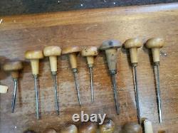 Vintage Graver set for woodworking and grommet setting punches with base tools