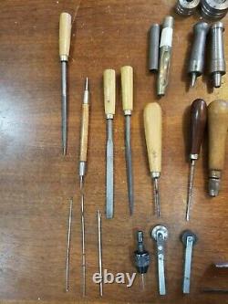 Vintage Graver set for woodworking and grommet setting punches with base tools