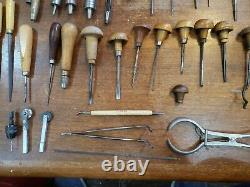 Vintage Graver set for woodworking and grommet setting punches with base tools