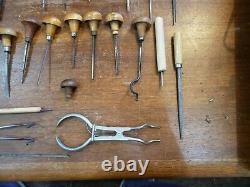 Vintage Graver set for woodworking and grommet setting punches with base tools