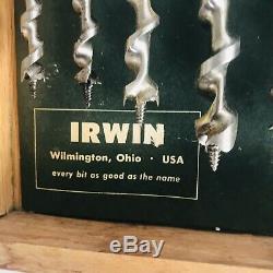 Vintage Irwin Auger Borchest Drill Bit Wood Box Set No. DM 13 Woodworking Tools