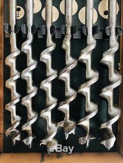 Vintage Irwin Auger Borchest Drill Bit Wood Box Set No. DM 13 Woodworking Tools