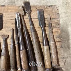 Vintage Japanese Chisel Lot 19pcs Nomi Carpentry Tool Junk Showa Era DIY Set