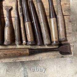 Vintage Japanese Chisel Lot 19pcs Nomi Carpentry Tool Junk Showa Era DIY Set