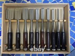 Vintage Japanese Shinogi Chisels Set 10pcs Woodworking Tools In Wooden Box #2112