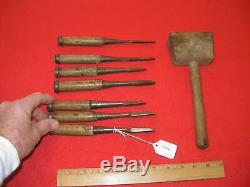 Vintage Japanese Woodworking Chisels Set of 7 with Wood Mallet