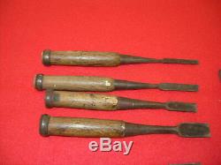 Vintage Japanese Woodworking Chisels Set of 7 with Wood Mallet