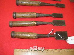 Vintage Japanese Woodworking Chisels Set of 7 with Wood Mallet