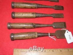 Vintage Japanese Woodworking Chisels Set of 7 with Wood Mallet