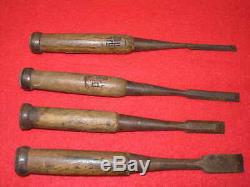 Vintage Japanese Woodworking Chisels Set of 7 with Wood Mallet