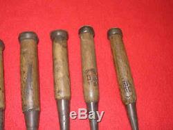 Vintage Japanese Woodworking Chisels Set of 7 with Wood Mallet