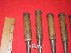 Vintage Japanese Woodworking Chisels Set of 7 with Wood Mallet