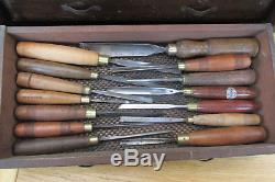 Vintage Job Lot of 42 Woodworking and Carving Tools in Wooden Box USED