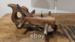 Vintage Marples Hibernia Wooden Plough Plane with Handle. 8 Cutters Included