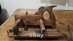 Vintage Marples Hibernia Wooden Plough Plane with Handle. 8 Cutters Included