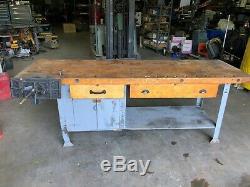 Vintage Oliver pattern maker Vise and Bench wood working bench