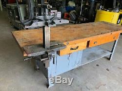 Vintage Oliver pattern maker Vise and Bench wood working bench